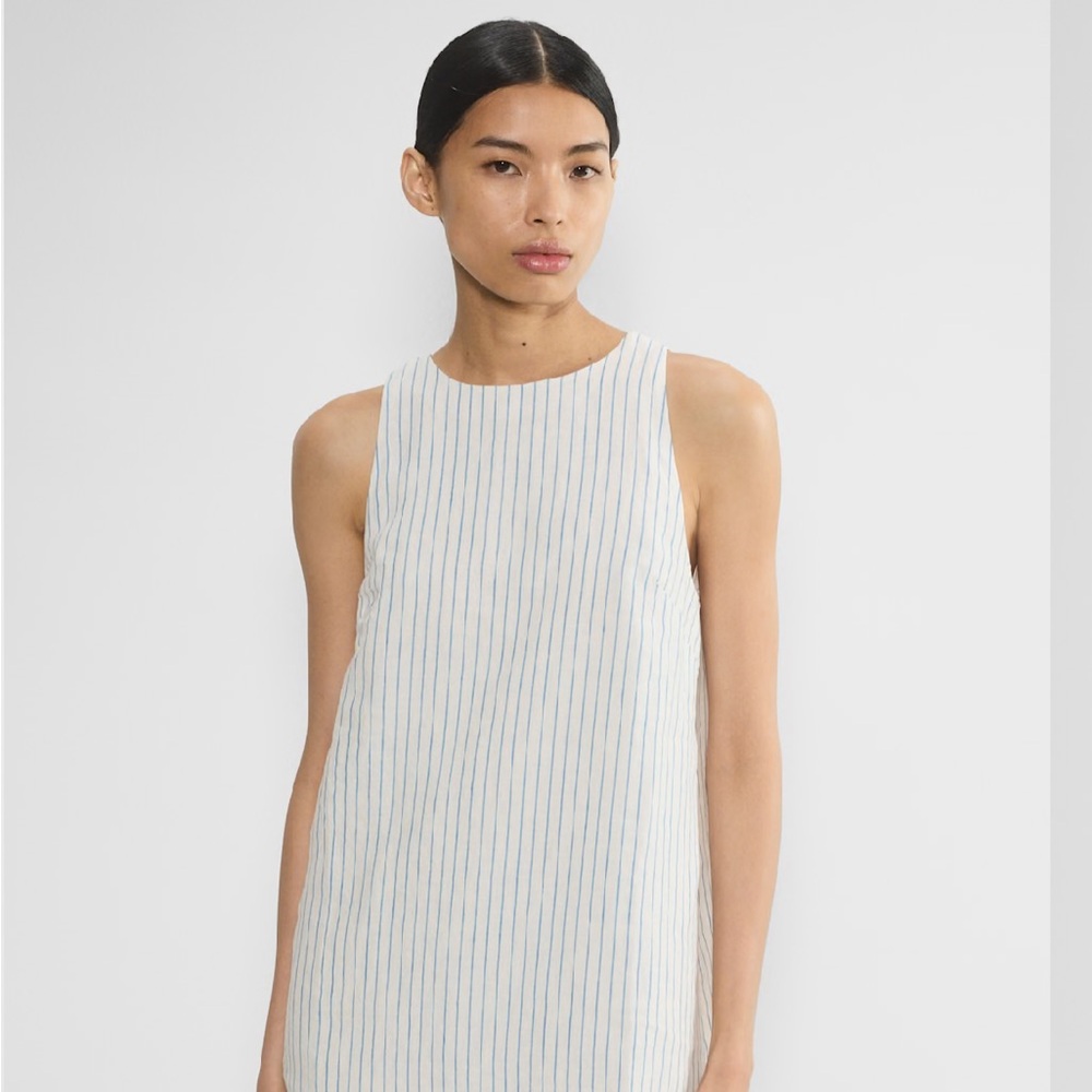 Artists Babaton White and Blue Striped Working Linen Dress Sz S